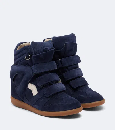Isabel Marant Beckett Leather And Suede Wedge Sneakers In Blue