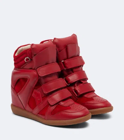 Isabel Marant Bekett Leather-trimmed Suede Wedge Sneakers In Red