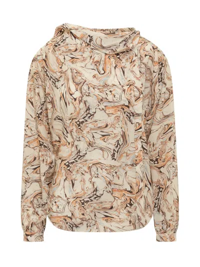 Isabel Marant Beige Abstract Cowl Neck Top In Multi