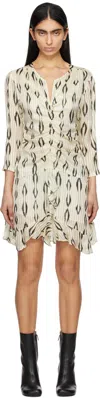Isabel Marant Octavia Printed Mini Silk Dress In Ecru/black