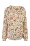 Isabel Marant Tiphaine Marble-print Silk Blouse In Tan