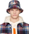 Isabel Marant Beige Check Bucket Hat In Burd Blue/red