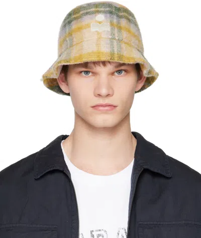 Isabel Marant Beige Check Bucket Hat In Ywgn Yellow/green