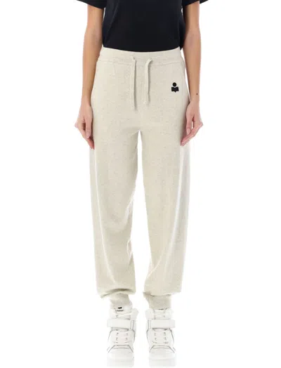 Isabel Marant Beige Embroidered Logo Trouser In Grey