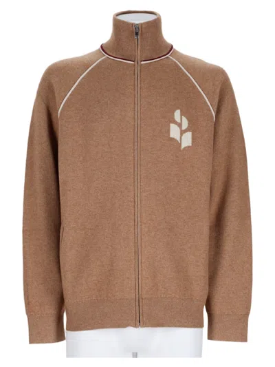 Isabel Marant Beige High Collar Maroon Trim Cotton-blend Sweatshirt In Multi