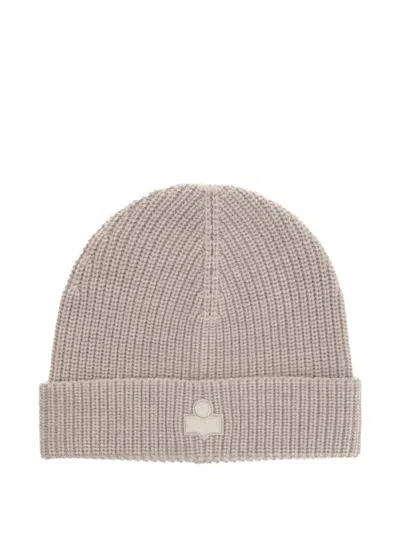 Isabel Marant Beige Logo Beanie Hat In Gray