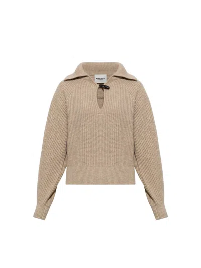 Isabel Marant Beige Miranda Merino Wool-cashmere Wide Collar Sweater In Multi