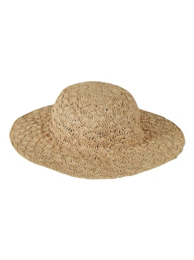 Isabel Marant Beige Raffia Crochet Oval Crown Hats In Brown