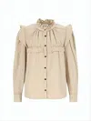 Isabel Marant Beige Ruffled Neckline Blouse With Button-down Front In Neutral