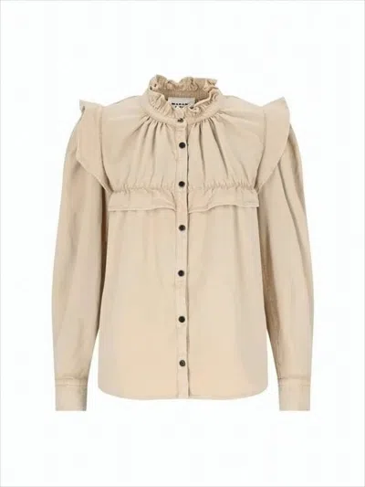 Isabel Marant Beige Ruffled Neckline Blouse With Button-down Front In Neutral