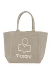 Isabel Marant Beige Shopper Bag With Logo Embroidery On The Front And Double Handles In Cotton Woman In Neutral