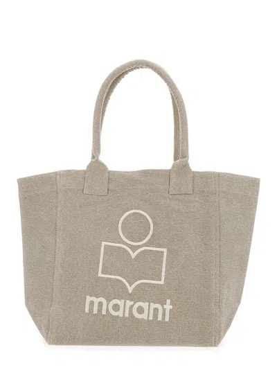 Isabel Marant Beige Shopper Bag With Logo Embroidery On The Front And Double Handles In Cotton Woman In Neutral