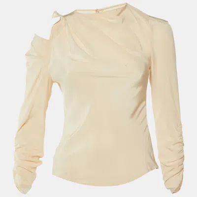 Isabel Marant Beige Silk Ruched Long Sleeve Top In Yellow