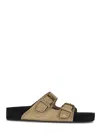Isabel Marant Beige Suede Sandals With Decorative Buckles In Black