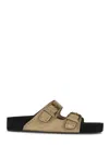 Isabel Marant Beige Suede Sandals With Decorative Buckles In Black