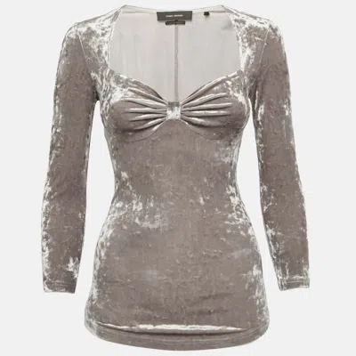 Isabel Marant Beige Velvet Sweetheart Neck Gubaia Top In Brown