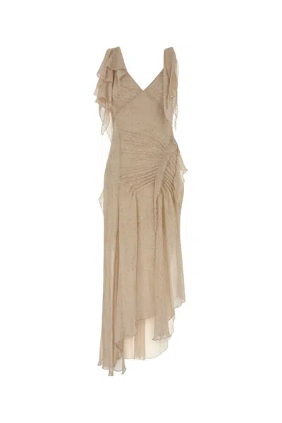 Isabel Marant Beige V-neck Ruffle Maxi Dress In Brown
