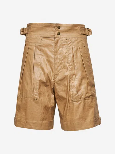 ISABEL MARANT BEIGE WAXED LINEN BLEND FELIZE SHORTS