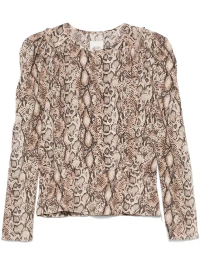 ISABEL MARANT BEIGE ZARGA PRINTED SILK TOP