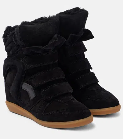 Isabel Marant Bekett 70 Shearling-trimmed Sneakers In Black