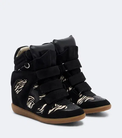 Isabel Marant Bekett Calf Hair And Suede Wedge Sneakers In Black