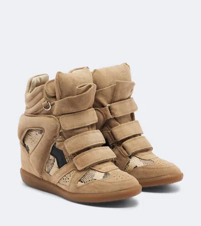 Isabel Marant Bekett Leather And Suede Wedge Sneakers In Beige