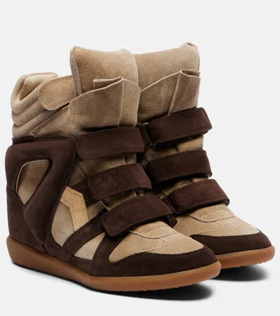 Isabel Marant Bekett Leather And Suede Wedge Sneakers In Brown