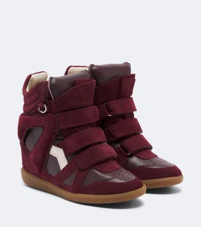 Isabel Marant Bekett Leather And Suede Wedge Sneakers In Burgundy