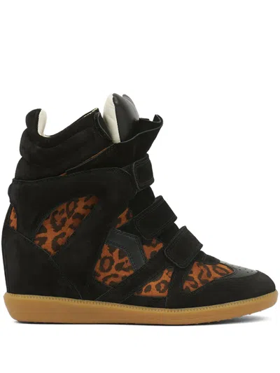 ISABEL MARANT BEKETT LEOPARD-PRINT PANELLED WEDGE SNEAKERS