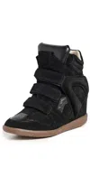 Isabel Marant Leather-trimmed Suede High-top Wedge Sneakers In Black