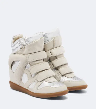 Isabel Marant Bekett Suede And Metallic Leather Sneakers In Beige