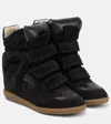 Isabel Marant Leather-trimmed Suede High-top Wedge Sneakers In Black