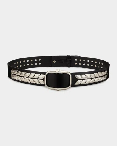 Isabel Marant Belja Metal-embellished Leather Belt In Black/silv
