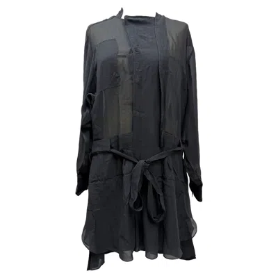 Isabel Marant Belted Long Sleeve Mini Dress In Black Silk