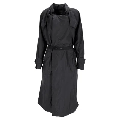 Isabel Marant Belted Midi Trench Coat In Black Nylon