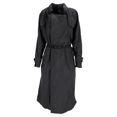 Pre-owned Isabel Marant Belted Midi Trench Coat In Black Nylon