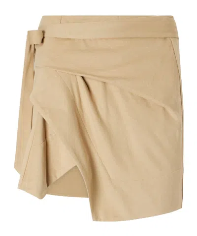 Isabel Marant Berenice Asymmetric Draped Cotton-jersey Mini Wrap Skirt In Brown