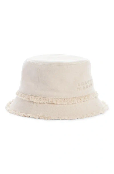 Isabel Marant Bergen Logo Fringe Denim Bucket Hat In Ecru