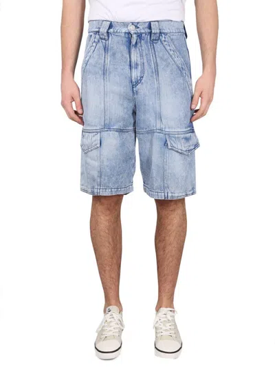 Isabel Marant Logo Patch Tooling Shorts In Blue