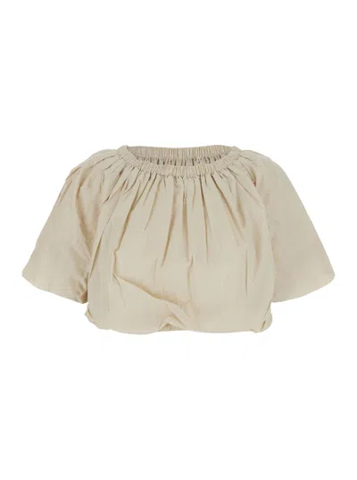 Isabel Marant Bertille White Cropped Top With All-over Gathering In Cotton Woman In Gray