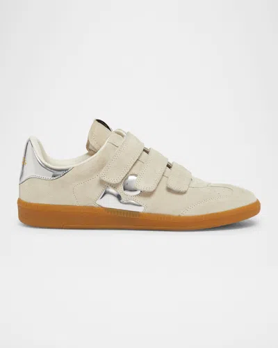 Isabel Marant Beth Bicolor Mixed Leather Sneakers In Chalksilver