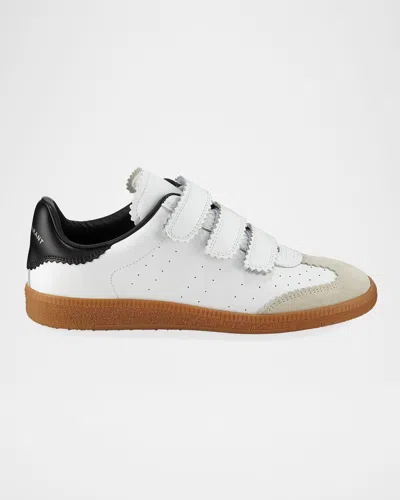 Isabel Marant Beth Logo Velcro Straps In White Leather And Suede