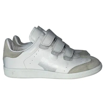 ISABEL MARANT BETH LOGO VELCRO STRAPS IN WHITE LEATHER AND SUEDE