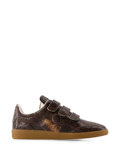 Isabel Marant Beth Snakeskin-effect Touch-strap Sneakers In Brown
