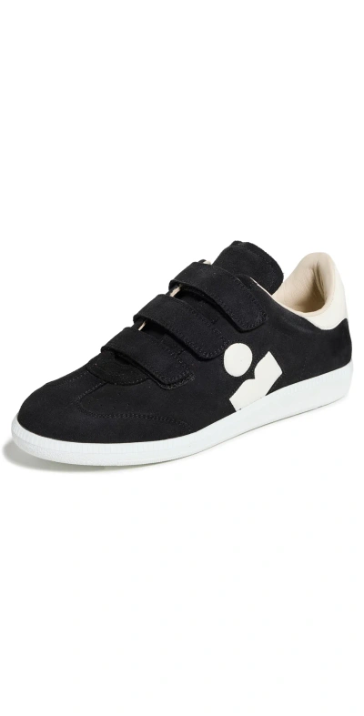 Isabel Marant Ladies Faded Black/ecru Suede Logo Sneakers