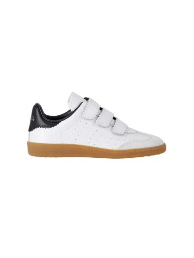 Isabel Marant Beth Logo Velcro Straps In White Leather And Suede