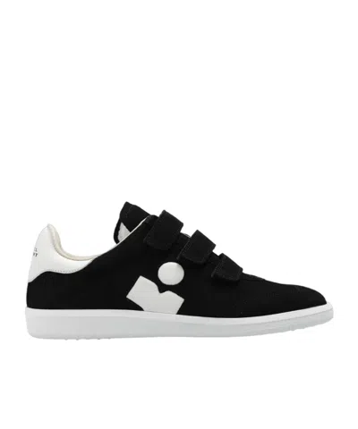 Isabel Marant Ladies Faded Black/ecru Suede Logo Sneakers