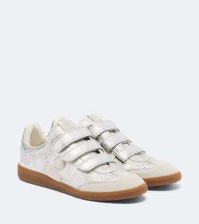 Isabel Marant Beth Suede-trimmed Metallic Leather Sneakers In Silver