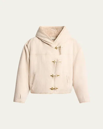 ISABEL MARANT BIANE TEDDY-LINED HOODED DENIM JACKET