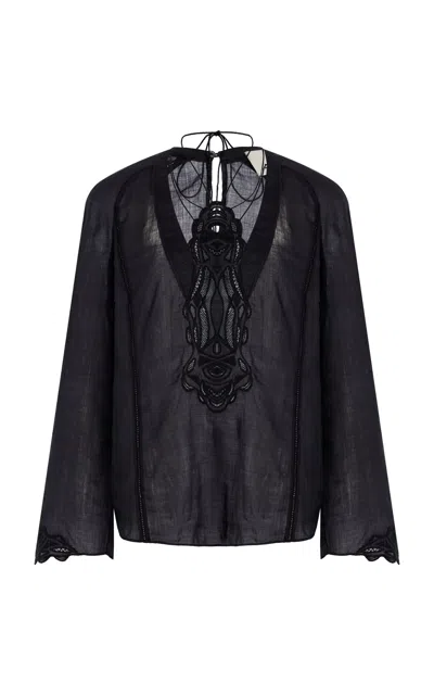 Isabel Marant Luna Broderie Anglaise Ramie Blouse In Black